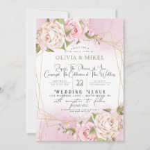 BLUSH PINK WATERCOLOR FLORAL & FRAME GOLD WEDD
