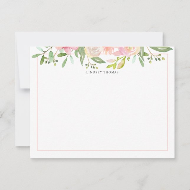 Blush Pink Watercolor Floral Personalized Mitteilungskarte (Vorderseite)