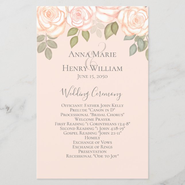 Blush Pink Watercolor Floral Wedding Program (Vorderseite)