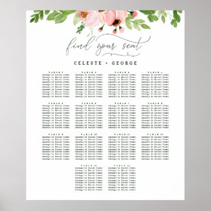 Blush pink watercolor floral wedding seating plan poster