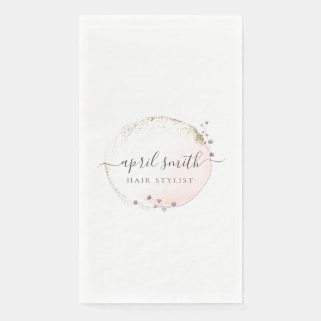 Blush Pink Watercolor Gold Circle Blumenreath Serviette (Vorderseite)