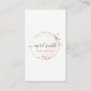 Blush Pink Watercolor Gold Circle Blumenreath Visitenkarte