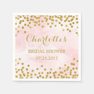 Blush Pink Watercolor Gold Confetti Brautparty Serviette