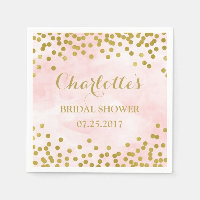 Blush Pink Watercolor Gold Confetti Brautparty Serviette (Vorderseite)
