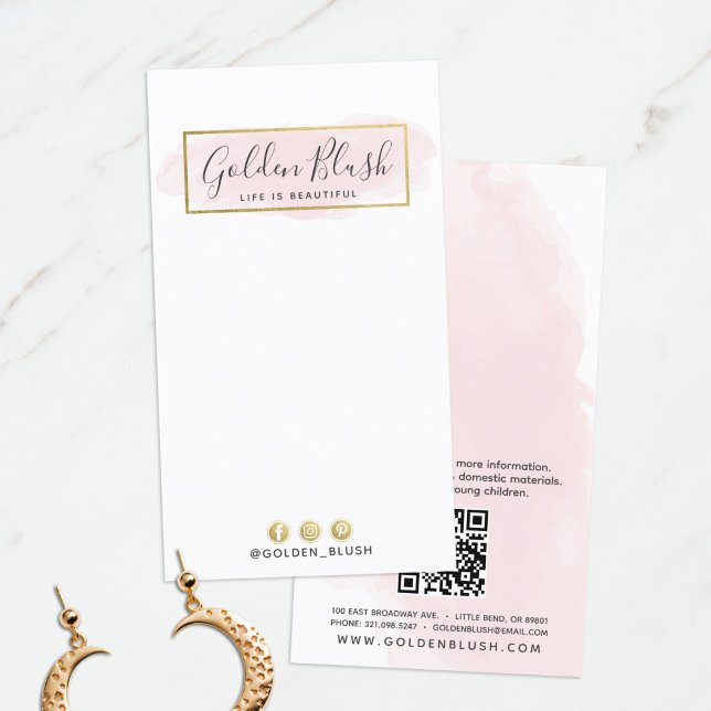 Blush Pink Watercolor Gold Ohrring Juwelendisplay Visitenkarte (Von Creator hochgeladen)
