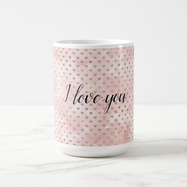 Blush Pink Watercolor Goldene Herzen Kaffeetasse (Mittel)