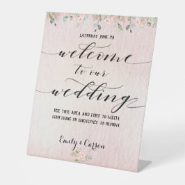 Blush Pink Watercolor Grüne Begrüßung Sockelschild