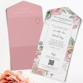 Blush Pink Watercolor Hochzeit All In One Einladung
