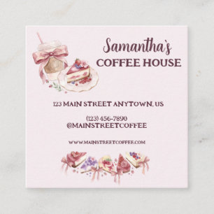 Blush Pink Watercolor Patisserie-Café-Branding Quadratische Visitenkarte