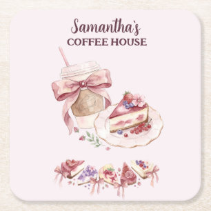 Blush Pink Watercolor Patisserie-Café-Branding Rechteckiger Pappuntersetzer
