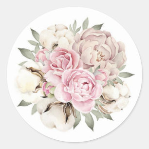 Blush Pink Watercolor Peony Cotton Wedding Runder Aufkleber