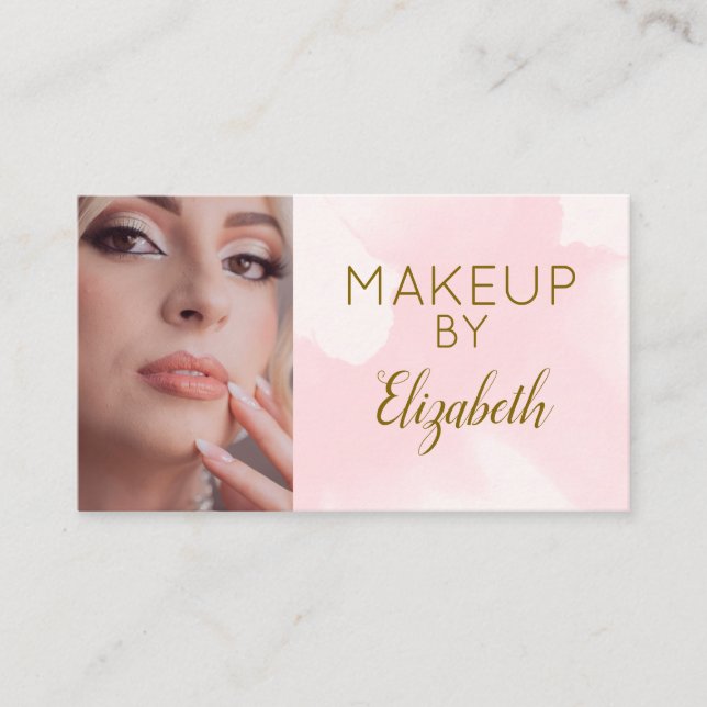 Blush Pink Watercolor Photo Makeup Visitenkarte (Vorderseite)
