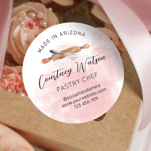 Blush Pink Watercolor Script Backbäckerei Koch Runder Aufkleber