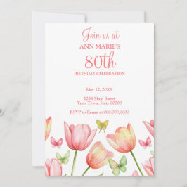 Blush Pink Watercolor Tulips 80th Birthday Party Einladung