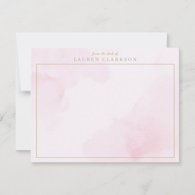 Blush Pink Watercolor und Gold Note Card Dankeskarte (Vorderseite)