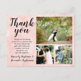 Blush Pink Watercolor Wedding Danke 3 Foto Postkarte