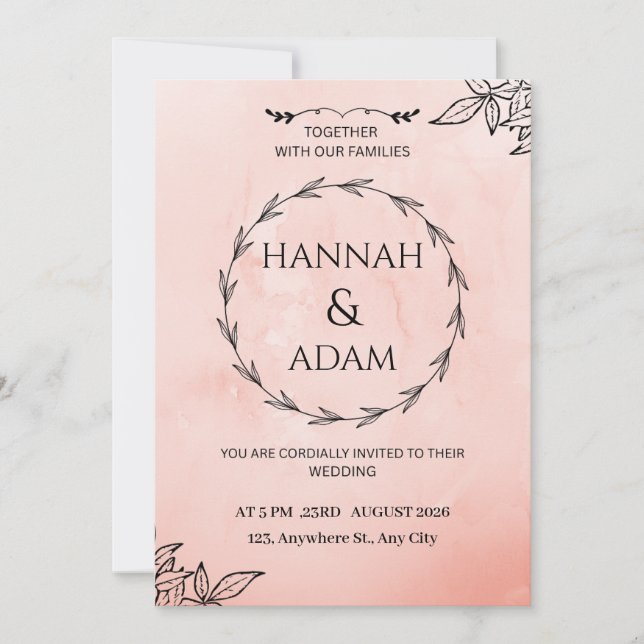 Blush Pink Watercolor Wreath Wedding Invitation Einladung (Vorderseite)