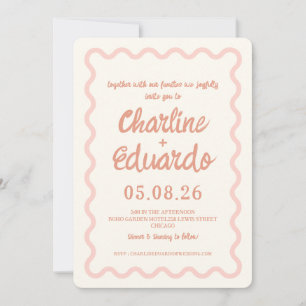 Blush Pink Wavy Border Wedding Einladung