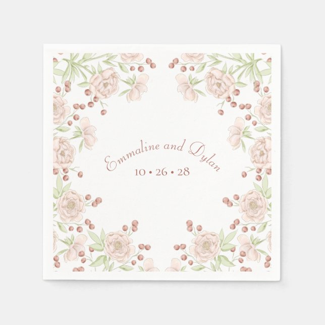 Blush Pink Wedding Floral Serviette (Vorderseite)