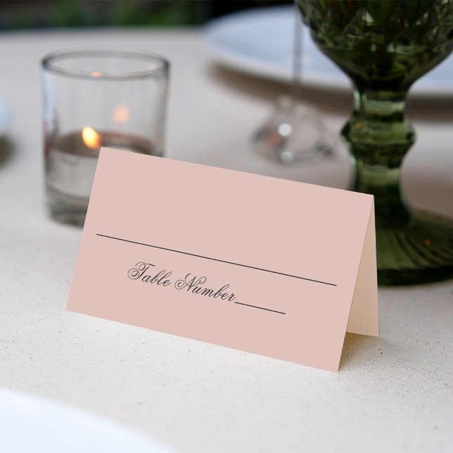 Blush Pink Wedding Guest Tischnummer Platzkarte (Wedding place card with solid colored blush pink and script.)