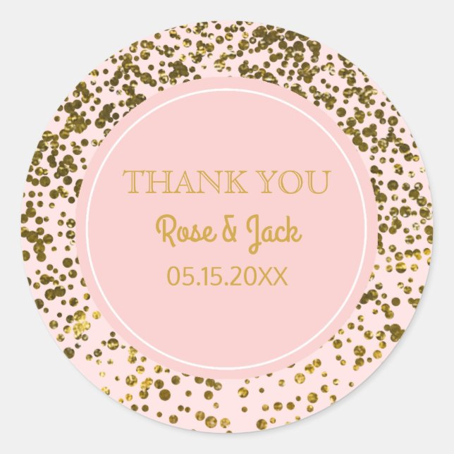 Blush Pink Wedding Imitate Gold Glitzer Confetti D Runder Aufkleber (Vorderseite)