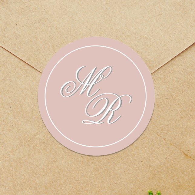 Blush Pink Wedding Monogram Custom Runder Aufkleber (Wedding Monogram Simple Blush Pink Stickers.)