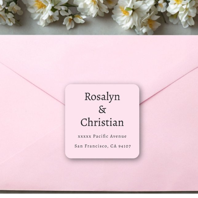 Blush Pink Wedding Return Address Quadratischer Aufkleber (Von Creator hochgeladen)