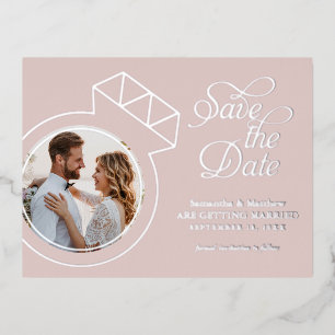 Blush Pink Wedding Save the Date Anuncements Folie Einladungspostkarte