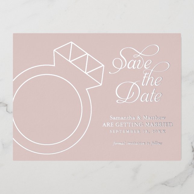 Blush Pink Wedding Save the Date Anuncements Folie Einladungspostkarte (Vorderseite)