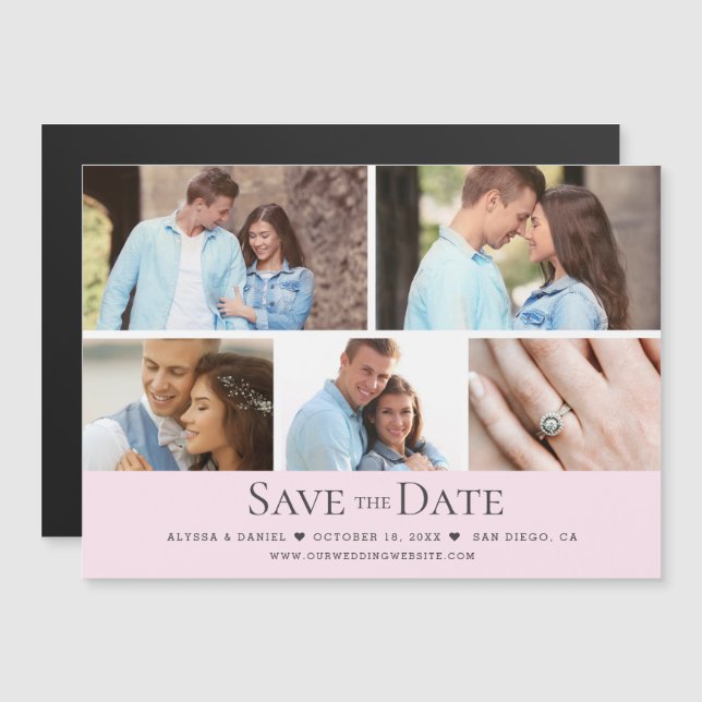 Blush pink Wedding Save the Date Photo Grid  Magneteinladung (Vorne/Hinten)