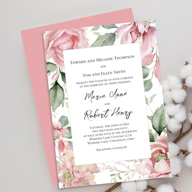 Blush Pink Wedding Watercolor Floral Einladung (Blush pink floral wedding invitations. )