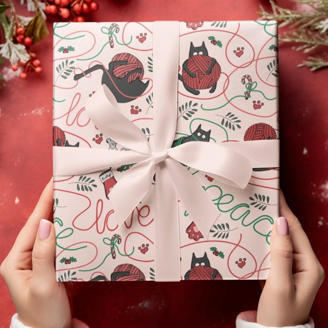 Blush Pink Weihnachten Friede und Liebe Garni Kätz Geschenkpapier (Cute blush pink Christmas wrapping paper for Kitty Lovers. Kittens spell out PEACE and LOVE.)
