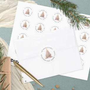 Blush Pink Weihnachtsbaum Rücksendeadresse Runder Aufkleber