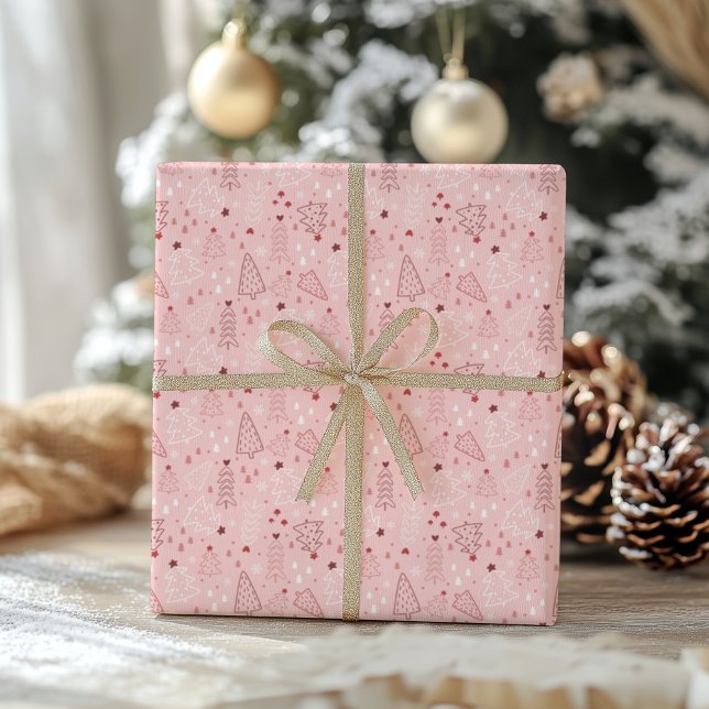 Blush Pink Weihnachtsbaum Wrapping Paper Geschenkpapier (Von Creator hochgeladen)