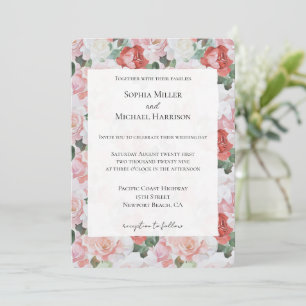Blush Pink Weiße Rote Rosen Blumenzehen Einladung