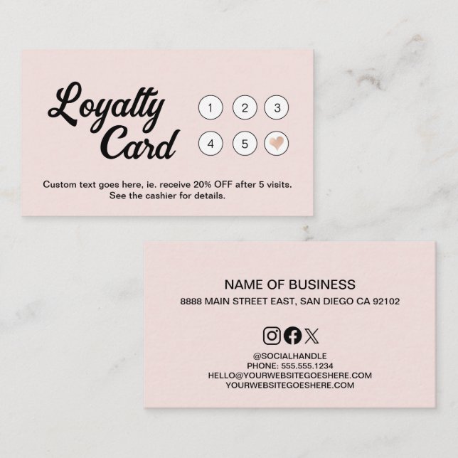 Blush Pink Weißer Minimal Moderner Salon Business Treuekarte (Vorne/Hinten)