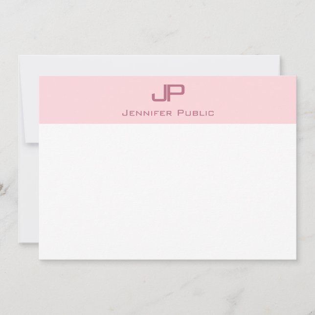 Blush Pink Weißes einfaches Template Elegantes Mon Mitteilungskarte (Vorderseite)