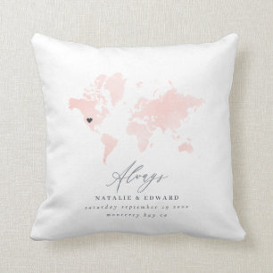 Blush Pink Weltkarte Hochzeit oder Jubiläumsgesche Kissen