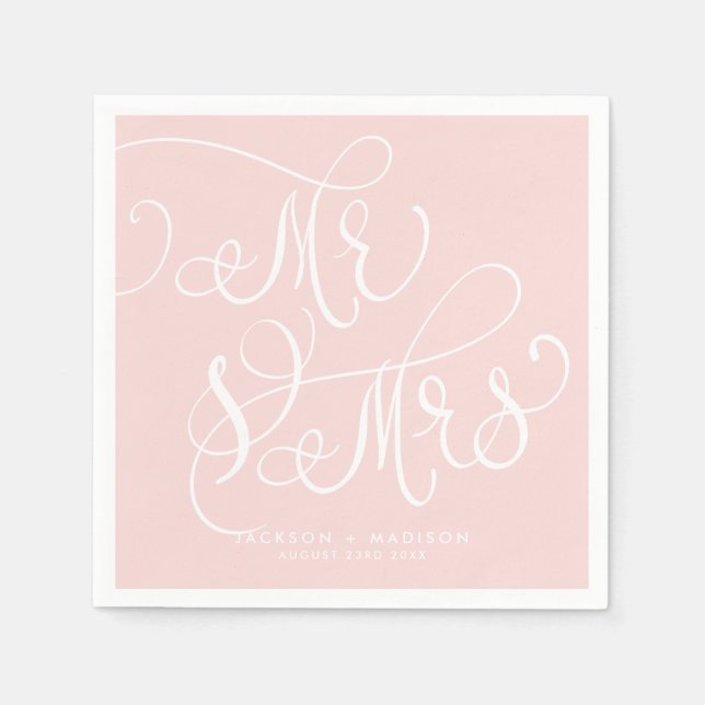 Blush Pink Whimsikskript | Mr. und Mrs. Wedding Serviette (Vorderseite)