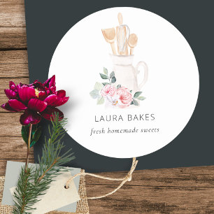 Blush Pink Whisk Spatula Floral Baking Utensitäten Runder Aufkleber