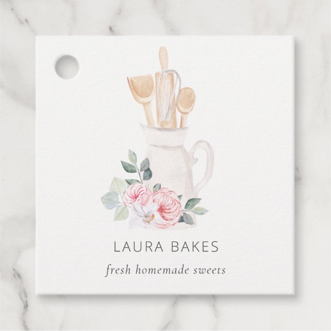 Blush Pink Whisk Spatula Spoons Backen Utensiden Geschenkanhänger (Vorderseite)