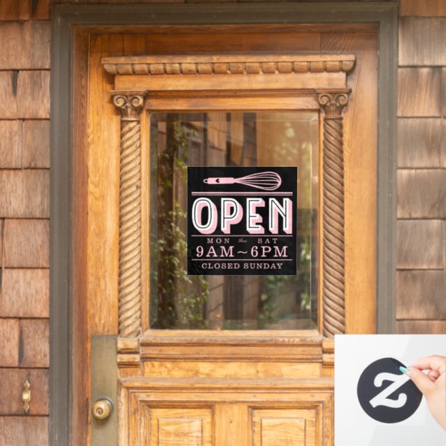 Blush Pink Whisky Offene Stunden Bäckerei Business Fensteraufkleber (Haustür)