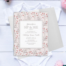 Blush Pink White Blätter Baby Shower Sip und sehen Einladung