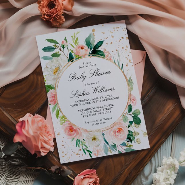 Blush Pink & White Blume Babydusche Einladung (Von Creator hochgeladen)