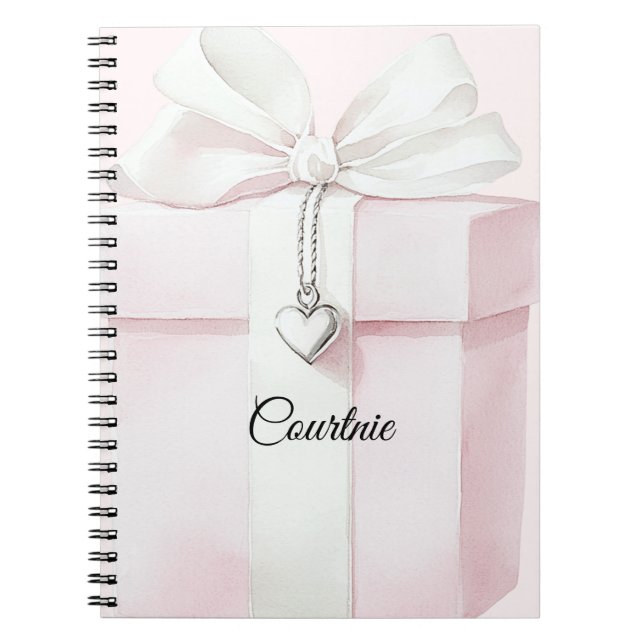 Blush Pink White Bow Geschenk Herz Charm Notizblock (Vorderseite)