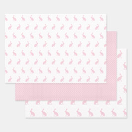 Blush Pink & White Bunnies mit Mini Dots Muster. Geschenkpapier Set