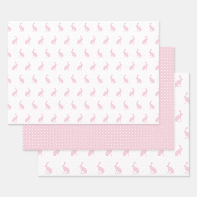 Blush Pink & White Bunnies mit Mini Dots Muster. Geschenkpapier Set (Set)