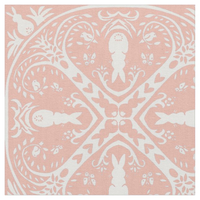 Blush Pink & White Bunny Rabbit Medallion Muster Stoff (Nahaufnahme)