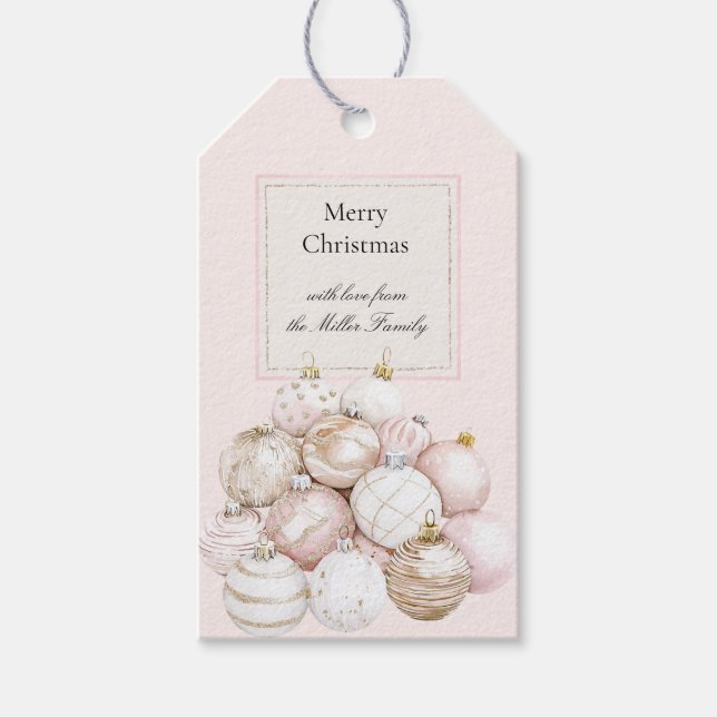 Blush Pink White Champagne Christmas Ornaments Geschenkanhänger (Vorderseite)