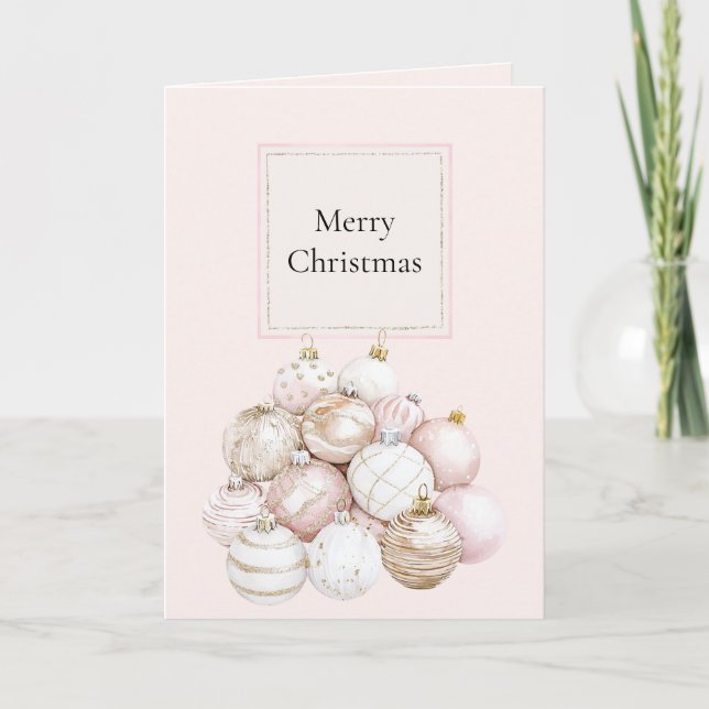 Blush Pink White Champagne Christmas Ornaments Karte (Vorderseite)